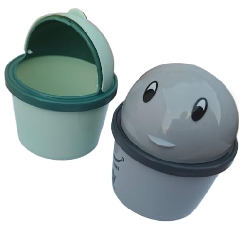 mini table top dustbin with lid | small desktop trash can for study table, office desk, bedroom & bathroom | plastic swing/flip lid dustbin 13x9 cm