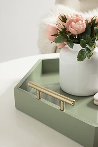 Image of Kate and Laurel Lipton Modern Hexagon Tray; 18 x 18; Sage Green with Gold Handles; Midcentury Decorative Serving Tray for Storage and Display in Living Room Decor Scheme