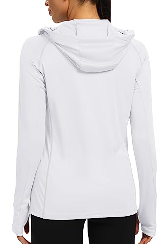 Iuga Spf Shirt Women Sun Protection Clothing Upf 50+ Hoodie With Face Cover Uv Hiking Long Sleeve Shirts Lightweight Outdoor White #TOP3