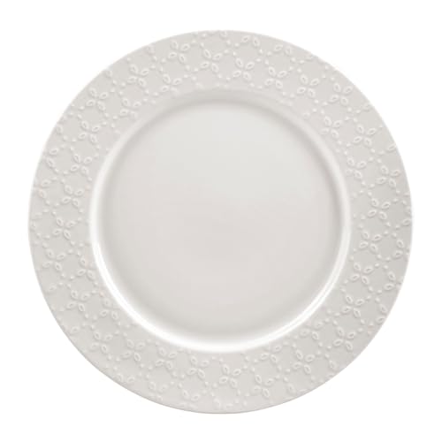 Geneviève Lethu 536300 Assiette Plate Ø 27 cm Modèle CALAIS CAUDRY - Porcelaine Coloris Blanc - Décor Dentelle Fleurie