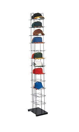 Only Hangers Black Floor Standing Hat Rack Tower, Black Finish, Holds up to 72 Caps Vertically, 12 Tiered Shelves, Sign Holder, 78