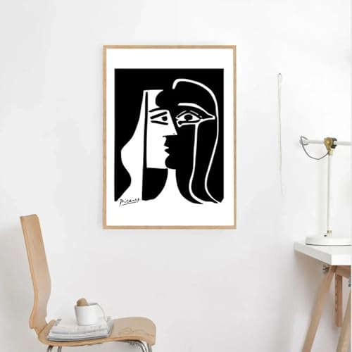 Toile Baiser de Picasso tableau abstrait noir et blanc deco interieur 60x90