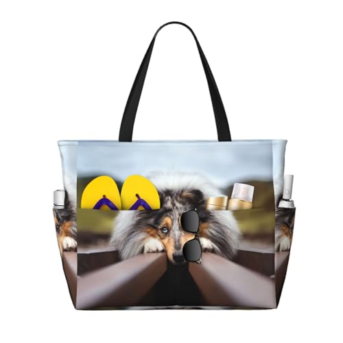 Sac fourre-tout Rough Collie grand sac de plage bandoulière femme