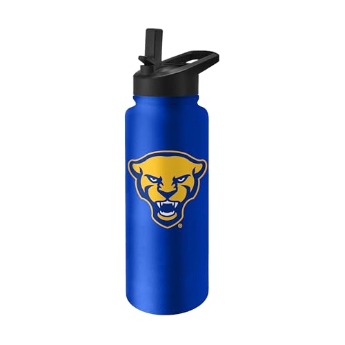 Image of Logo Brands NCAA Pittsburgh Panthers 34 oz Stainless Steel Quencher Bottle - Team Color, Straw Included, No-Spill Lid, Easy Carry Handle - Keeps Drinks Cold For Hours