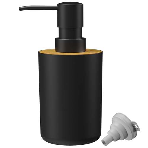 Soap Dispenser for Bathroom and Kitchen, 12oz Modern Minimalist Style Plastic matte black Empty Lotion Dispenser with Refillable Pump,Liquid Bottle for Hand Soap, Dish Soap,College Dorm Use