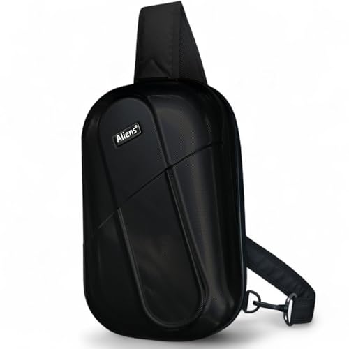 Image of Tukzer ABS Hard Shell Sling Bag Aliens Series 180Open Crossbody Side Shoulder Bag for Mens, Women, Office,Travel,Everyday Mini Backpack for iPad,Tablet,Smartphone,Charger,Headphone,HDD,Camera(01-BLK)