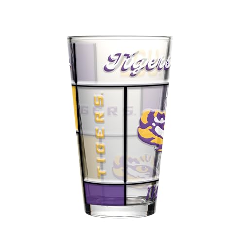Image of Logo Brands NCAA oz Stained Glass Pint Glass - 3D Embossed Logo & Bold Team Colors - Durable Sports Fan Beer Glass for Home, Bar & Tailgates