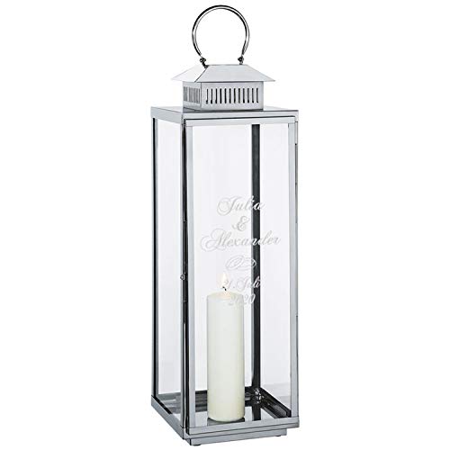 Edelstahl Laterne zur Hochzeit mit Gravur (Ringe, groß): Hochzeitslaterne...