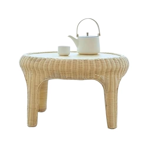 YANIR-137 Mesa baja de ratán, pequeña mesa de café tejida a mano para sentarse en el suelo, decoración campestre, mesa de regalo de boda para sala de estar, ventana de bahía