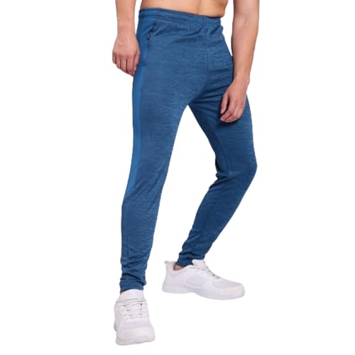 Image of TECHNOSPORT Men's Melange Slim Fit Techno Dry Trackpants Drawstring 2-Pocket Polyester Joggers for Gym Running Workout UPF50+ Anti Odour
