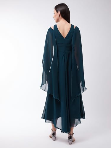 Image of Miss Chase Women's Round Neck Sleeve Embellished Fit Flare Maxi Dress