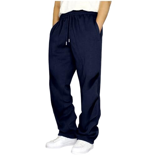 Genérico Pantalones De Correr Hombres Elástico Chandal Pantalones Casual De Color Sólido Sueltos Pantalones Con Bolsillo Con Cordón Sudaderas Chic Correr Jogging Fitness, azul marino, XL