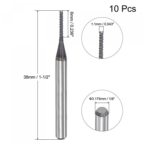 Image of uxcell End Mill CNC Router Bits, 1.1mm x 6mm 1 /8 inch Shank Diamond Film Coated Carbide Engraving Bit Milling Cutter Right Hand for PCB Plastic Fiber Wood 10pcs