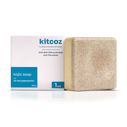 Image of Kitcoz Kojic Acid 2% Soap for Dark Spots and Tan, with Glutathione, 100g | Handmade soap with 15% actives to fight detan and pigmentation