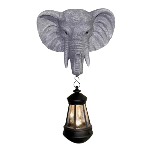 Garden Lanterns, Solar Powered Lights, Resin Elephant Design, Ambient Outdoor Lighting, Ideal for Courtyard, Patio, Front Door, Garden Statues, 7.48x2.95x12.6 inches