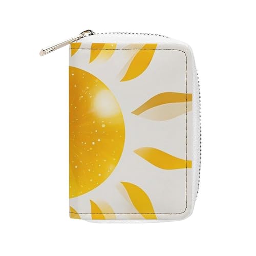 Porte-cartes en cuir motif soleil doré avec fermeture éclair chic
