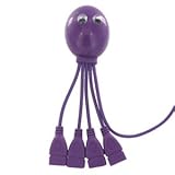 USB Hub 2.0 4-port For Mac and PC. True USB 2.0 Speed. 4-Legged Octopus (TM). Very Cute Octopus Design. (Purple)