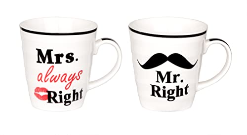 htl Mr. Right and Mrs. Always Right Mug, Set of Two Mugs in Box, as a Romantic or Gift to Loved Ones. Ideal Gift for Spouse, Husband, Wife, Girlfriend, Boyfriend, Funny Coffee Mugs, Tea Cups Cover