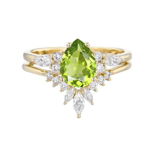 1-5 Carat Teardrop Gemstone and Moissanite Wedding Ring Sets 10K 14K 18K Solid Gold Pear Cut Gemstone Engagement Ring Set Bridal Ring Sets Promise Ring Sets for Women