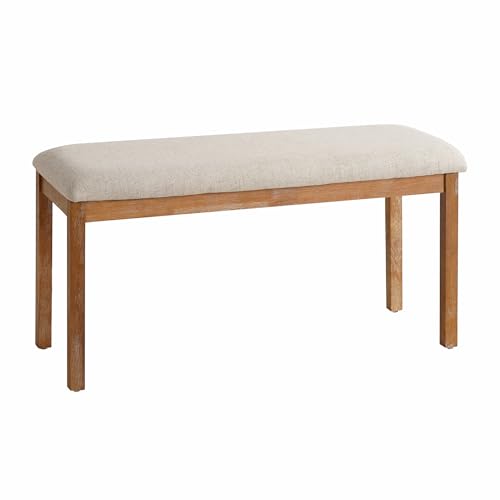 Image of Farmhouse Wooden Dining Bench, French Country Small Upholstered Bench Seat