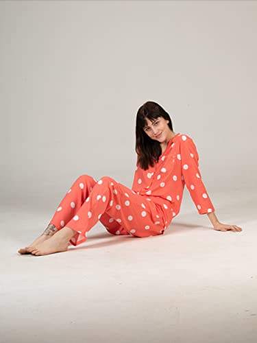 Image of Evolove Women's Cotton Full Sleeves Collared Night Suit Set /Top Pyjama Set Super Soft Comfortable (Nightsuit-Collar-FS-1)