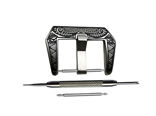 NICKSTON Engraved Silver Color Wide Thick Stainless Steel Buckle Set for 18mm 20mm 22mm 24mm Watch Straps Bands Purses Bags Shoes Belts Finding Fastener Hardware (20mm Buckle Width)