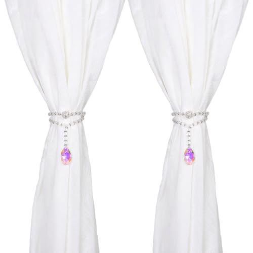 SUQ I OME Luxury Crystal Beaded Magnetic Curtain Tieback,AB Clear