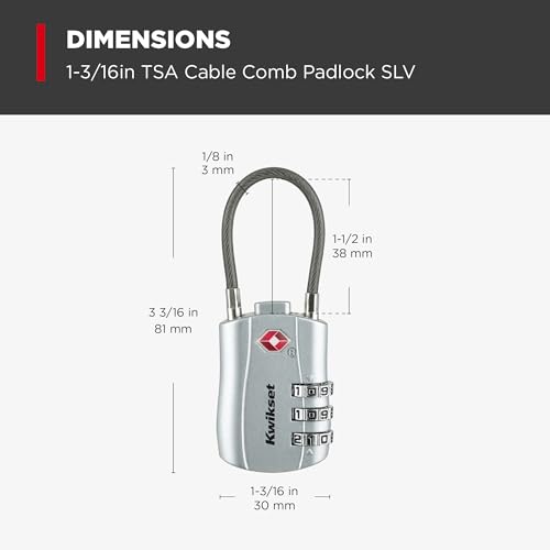 Kwikset TSA Approved Combination Luggage Lock with Cable, 1-Pack, Silver - image 3
