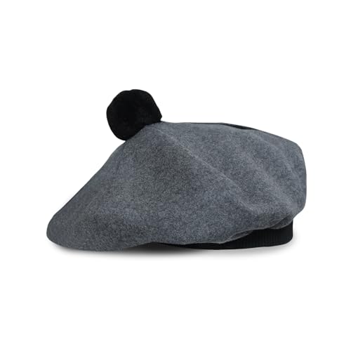 Image of Scottish Tam O' Shanter Hat Tartan Bonnet Pom Pom Wool Flat Cap One Size