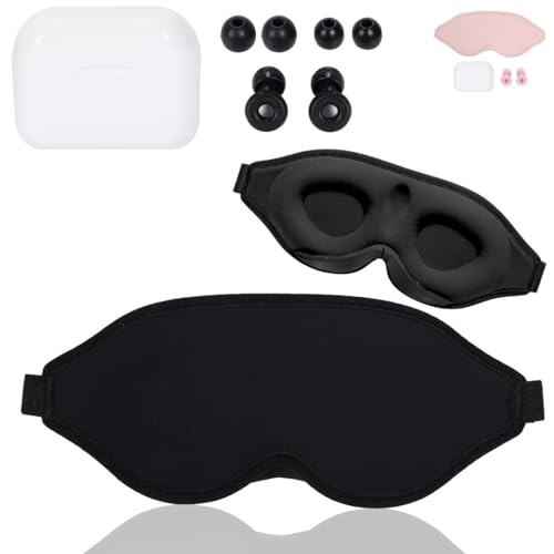 Set Antifaz para dormir 3D + Tapones oídos Cancelación de Ruido. Kit Viaje Máscara Dormir y Tapones Antironquidos, Eye Mask con Ear Plugs ideal para viajar, relajación y bloquear ruidos