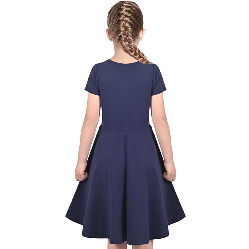 Image of Sunny Fashion Girls Dress Colorful Striped Knitted Cotton Stretch School