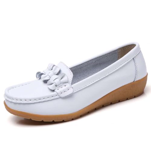 Image of Women's Genuine Leather Platform Loafers Classic Casual Comfort Slip-On Shoes Soft Sole Dress Shoes