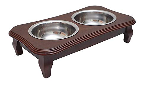Premium Elevated Pet Feeder By Pawridge - Luxury Solid Wood Stand & 2 Food Grade Stainless Steel Bowls - Improves Your Pet's Digestion - Suitable For Small / Medium Dogs & Cats