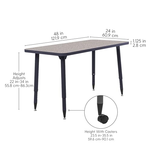 Image of Adapte Commercial Classroom Activity Table - 24 inch x 48 inch Rectangle, ADA Compliant Tapered Legs with Glides & Casters, Adjustable Height 22-34 inch Wheelchair Accessible, School & Office Furniture