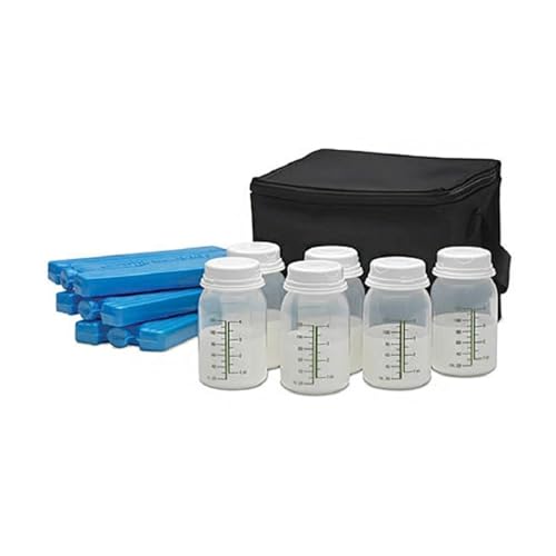 Ameda MYA Cool N Carry Portable Breast Milk Cooler Bag | Breastmilk Storage | Includes Insulated Cooler Bag, 3 Freezer Packs & 6 Breast Milk Storage Bottles