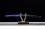 Mastergoswords Real Handmade Japanese Samurai Full Tang Katana High Carbon Steel Clay Tempered Blade Battle Ready Sword with Black Sheath … (Blue Baked Blade Katana)