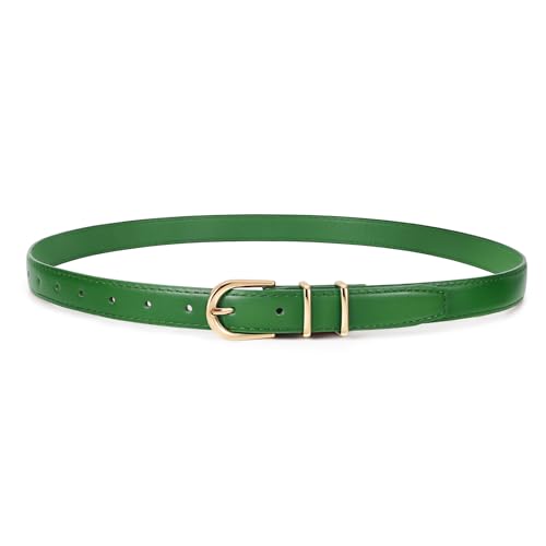JASGOOD Women Leather Belt for Jeans Pants Fashion Ladies Dress Belt with Gold Single Prong Buckle Green