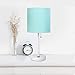 Simple Designs LT2044-AOW White Stick Table Desk Lamp with USB Charging Port and Drum Fabric Shade, Aqua Shade