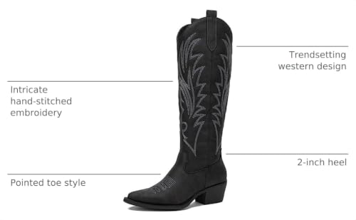 Image of GLOBALWIN Women's The Western Cowboy Cowgirl Embroidered Knee High Boots