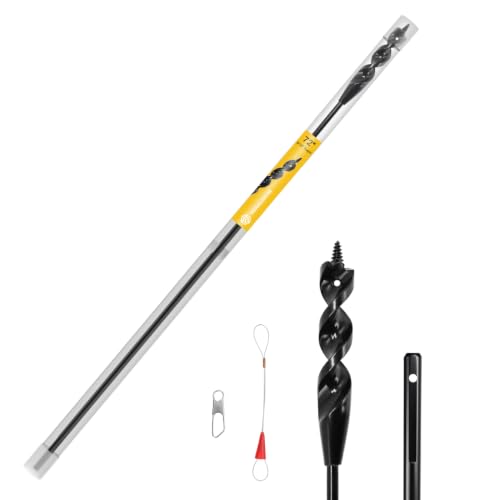 72" Flexible Installer Drill Bit for Pulling Wires in Walls, Ceilings, and Sidewalks, 9/16" Auger with Screw Point &amp; Fish Eye, 3/16" 3-Flat Shank for Wood &amp; Conduits, with Wire Puller &amp; Storage Tube