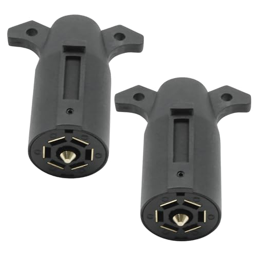 Vkinman 2 Pcs 7 Pin 12V Trailer Plug Connector, 7-Way Male End Trailer Light Wiring Harness Connector, Heavy Duty Round Trailer Towing Plug