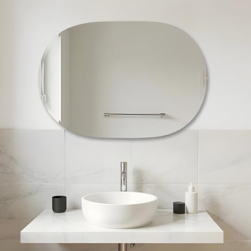 Image of Amazon Basics Frameless Capsule Glass Wall Mount Mirror with Beveled Edges - Decorative Bathroom, Bedroom, Living Room, Dressing Room & Entryway Mirror - 30 x 0.4 x 44.5 cm