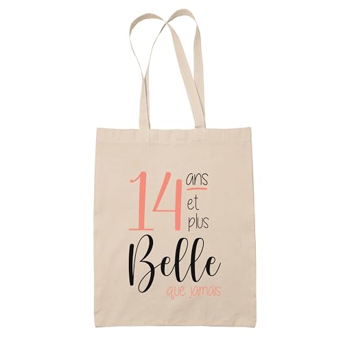 Tote bag anniversaire 14 ans en jute pour plage et travail
