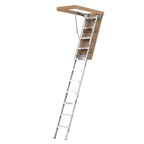 Aluminum Attic Ladder, 350 lbs Capacity Folding Loft Stairs for 7'8'-10'3' Ceilings, 22.5' x 54' Opening, Non-Slip Steps, Space-Saving Pull Down Design