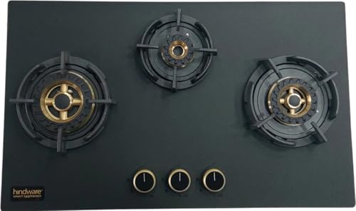 Hindware Ivana 3B 75CM,Built in Hob With Flame Failure Device,Frost Glass with Golden Coated SS Strips,Gold Metallic Finish & Jet Black... - Image 3
