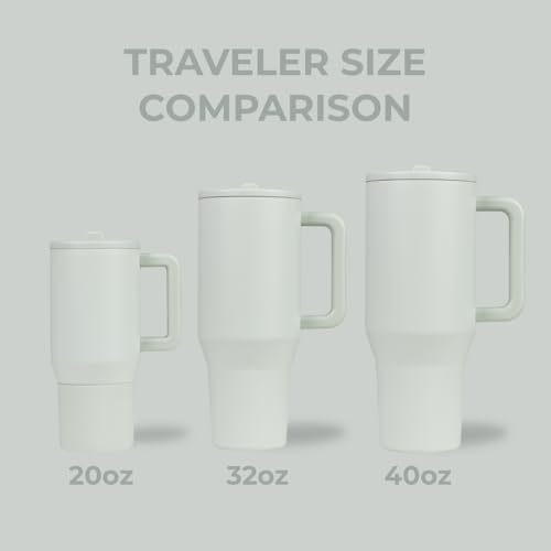 Image of HydroJug Traveler - 40 oz Water Bottle with Handle & Flip Straw - Fits in Cup Holder, Leak Resistant Tumbler-Reusable Insulated Stainless Steel & Rubber Base - Gifts for Women & Men, Cloud
