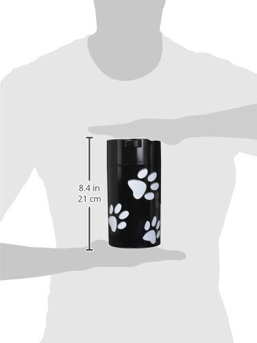 Pawvac 12 Ounce Vacuum Sealed Pet Food Storage Container; Black Cap & Body/White Paws #TOP5