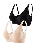 EssElegance Women's Deep V Bras Wireless, Comfortable Supportive No Underwire Bras, Push-Up Bralettes Plunge Seamless Bra