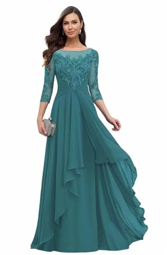 Long Mother of The Bride Dresses for Wedding Beach 3/4 Long Sleeves Sparkly Lace Formal Dress for Women 2025