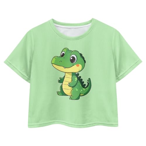 Image of Girls Summer Crop Top Outfits Short Sleeve T Shirts Kids Cute Clothes Tees Blouse